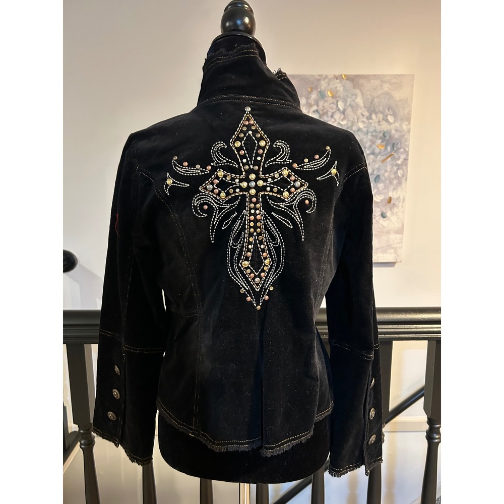 Ivy Jane Womens Black Corduroy Studded Cross Jacket Western Boho NWT Size M